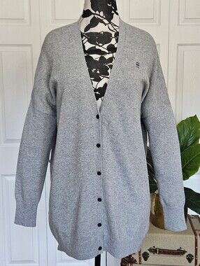 G-Star RAW Gray Oversized Knit Cardigan Sweater Slouchy Wool & Cotton Blend  M